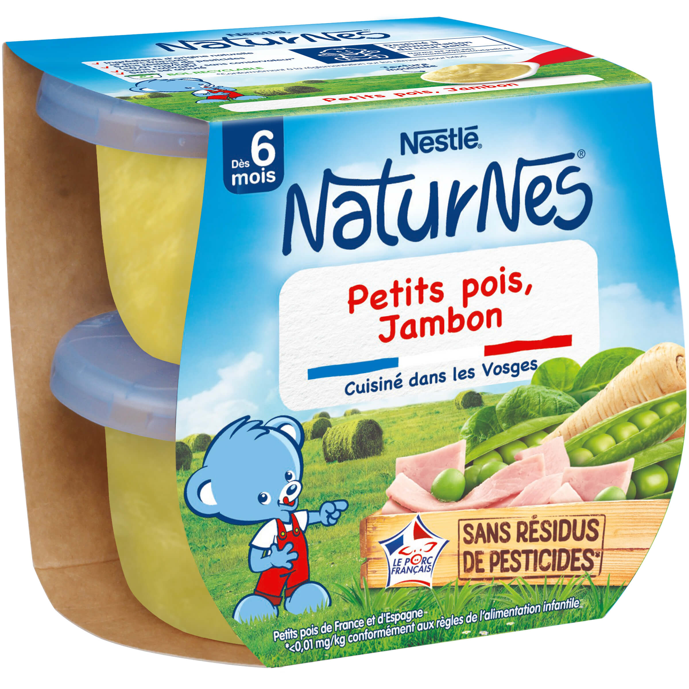 Petit pot bébé Petits Pois, Jambon NaturNes Nestlé Bébé