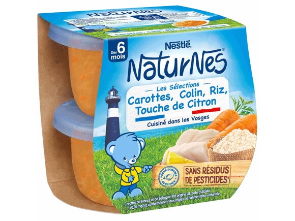 Petit pot NaturNes® Carottes, Colin, Riz, Touche de Citron (2x200g)
