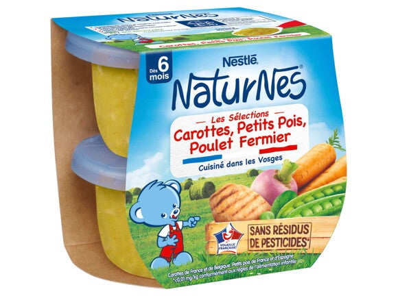 Petit pot NaturNes® Carottes, Petit Pois, Poulet Fermier (2x200g)