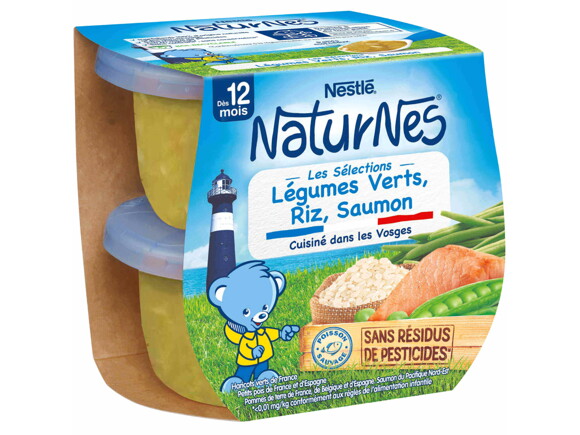  Petit pot NaturNes® Légumes Verts, Riz, Saumon (2x200g)