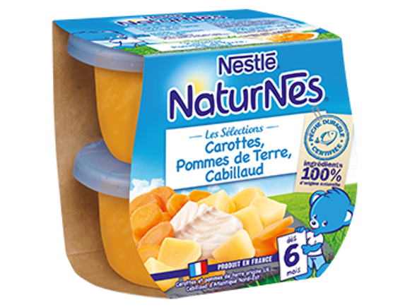 Le petit pot bébé : Carottes, pommes de terre et cabillaud, NaturNes® Sélection