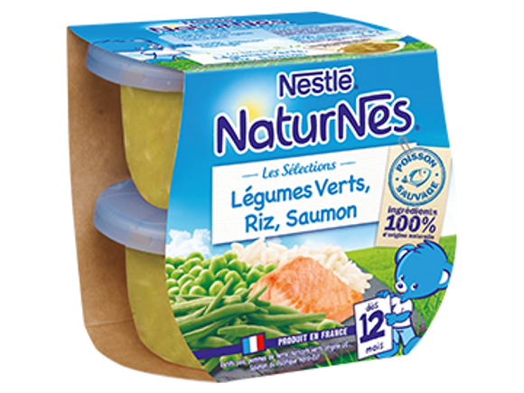 Le petit pot bébé : Légumes verts, riz et saumon, NaturNes® Sélection