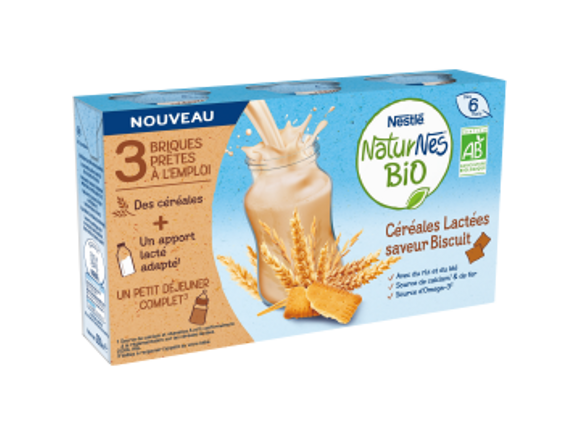 NaturNes® Bio Céréales Lactées saveur Biscuit (3x250ml)