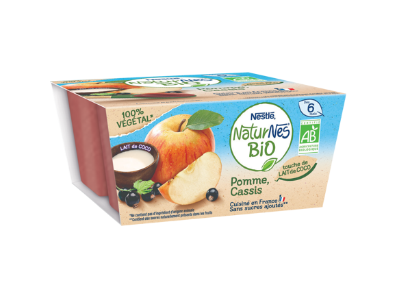 Le petit pot : NaturNes® Bio Pomme, Cassis, touche de lait de coco 4x90g