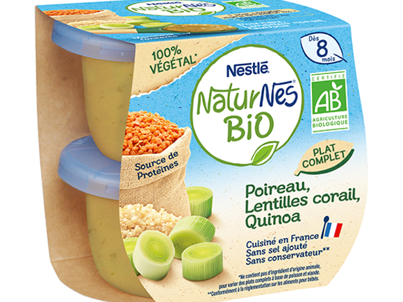 Le petit pot : NaturNes® BIO Poireau,Lentilles Corail, Quinoa 2x190g