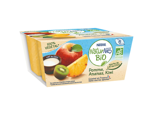 Le petit pot : NaturNes® Bio Pomme, Ananas, Kiwi, touche de lait de coco 4x90g
