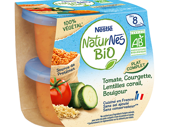 Le petit pot : NaturNes® BIO Tomate,Courgette,Lentilles Corail,Boulgour 2x190g
