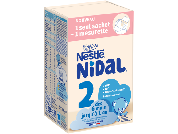 Boîte de lait infantile NESTLE NIDAL 2 700g (2 sachets de 350g) de 6 mois à 12 mois