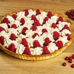 Recette tarte aux framboises sur purée de groseilles et de pommes 