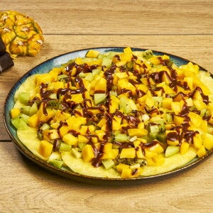Carpaccio de fruits sauce chocolat