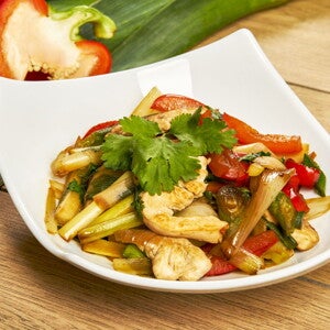 Recette wok de porc caramélisé aux poivrons, miel et coriandre