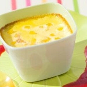 Flan abricot et coulis de framboises