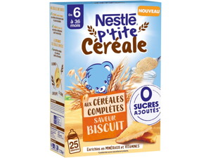 NESTLE® P’tite Céréale 0 sucres ajoutés* saveur Biscuit NESTLE® P’tite Céréale 0 sucres ajoutés* saveur Biscuit