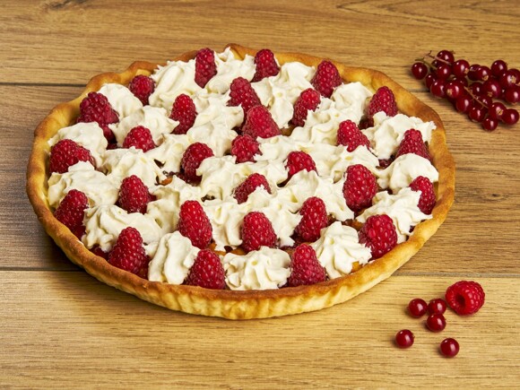 Recette tarte aux framboises sur purée de groseilles et de pommes 