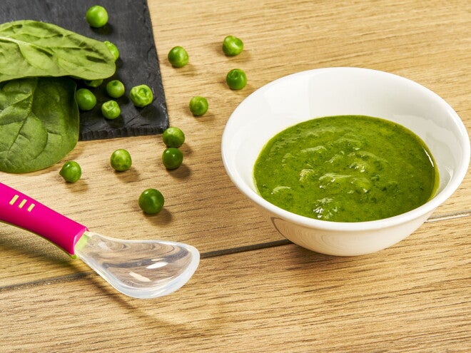 Recette purée de petits pois et jeunes pousses d'épinards pour bébé