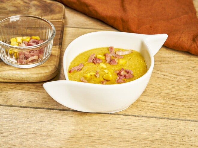 Velours de maïs croquant et jambon fumé Velours de maïs croquant et jambon fumé
