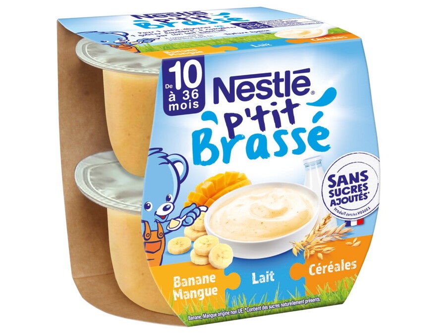 NESTLÉ P'tit Brassé Fruits et Céréales Banane Mangue (2x115g) NESTLÉ P'tit Brassé Fruits et Céréales Banane Mangue (2x115g)